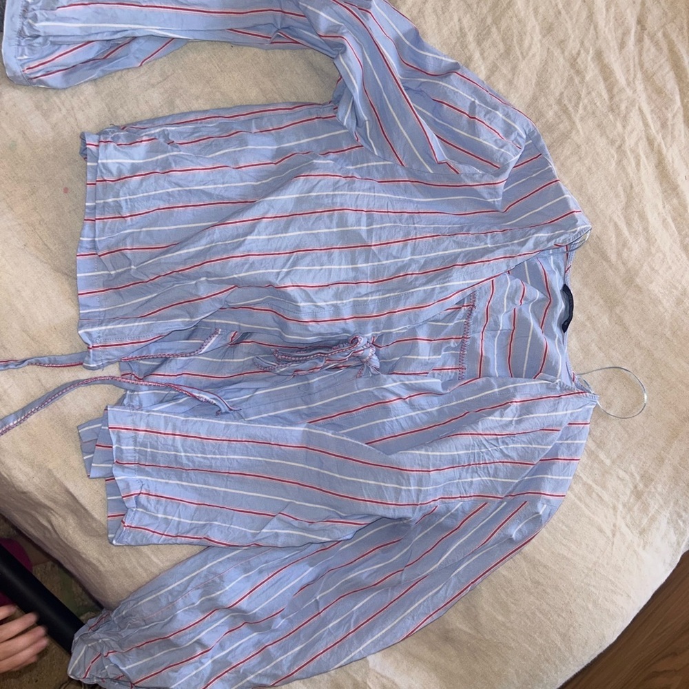 Zara Light Blue Striped Tank with Red and White Accents